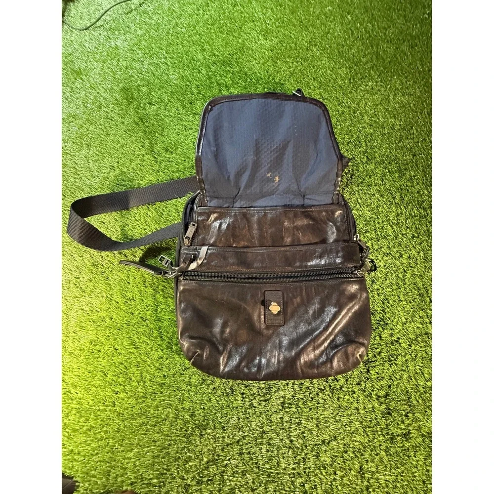 Tumi Black Leather Messenger Bag‎ Crossbody Adjustable Strap